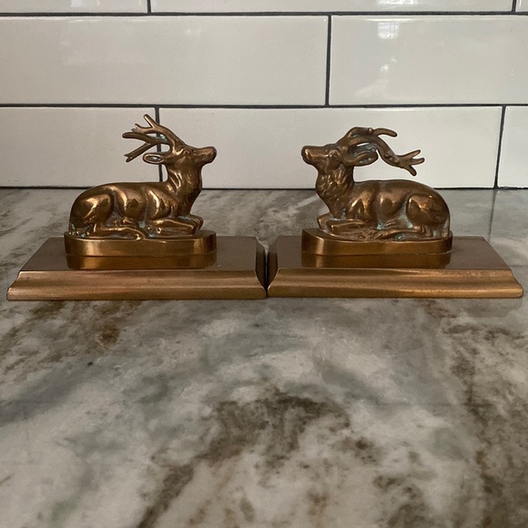 VTG brass deer bookends Stage buck ornate library study hunting French country - Picture 1 of 10